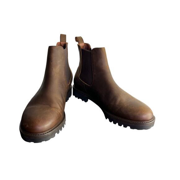 Patina Chelsea Boots Mens 10.5 Brown Leather Handcrafted Suede Slip On Lug Sole - Picture 5 of 10